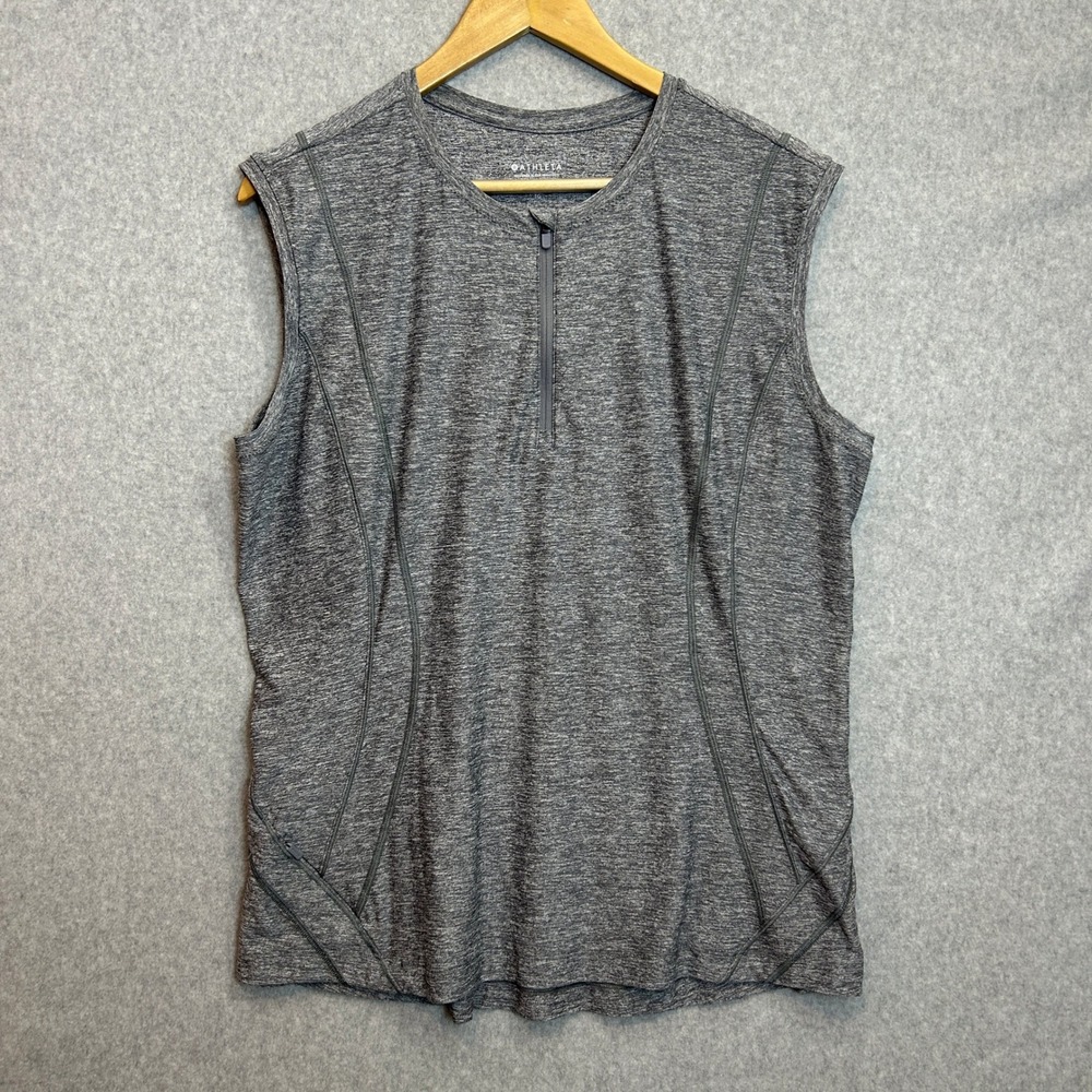 Athleta Size XL Pacifica Illume UPF Fitted Tank Top Gray Heather 1/4 Zip Swim